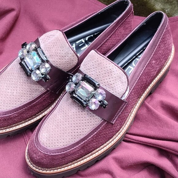 GADEA By Lodi Rhinestone Purple/Burgandy Suede Chunky Loafers, 39 8-8.5 -  NWOT - Picture 3 of 16